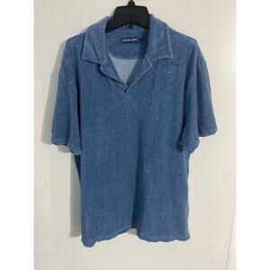 Frescobol Carioca polo men’s size L blue terry cloth cotton linen stretch